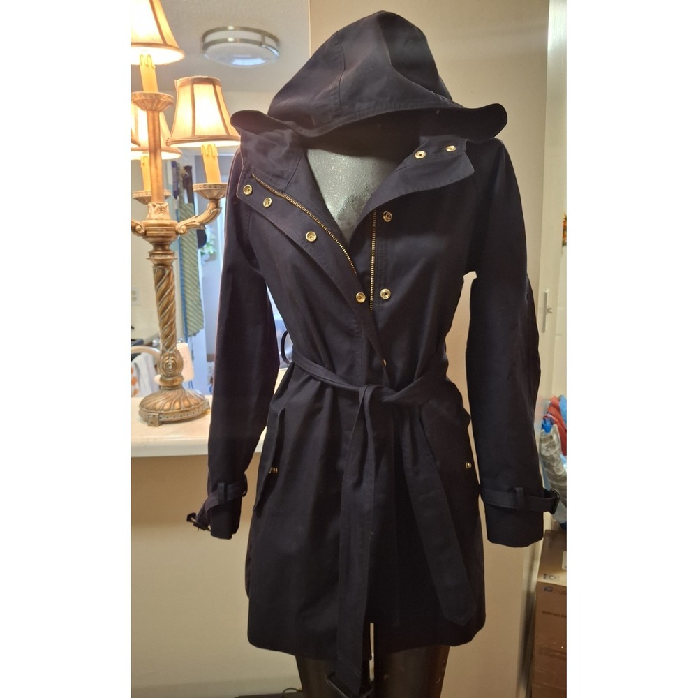 JCrew Womens Navy Hooded Utility Trench Coat Jacket Size 6 Cotton Preppy Outdoor